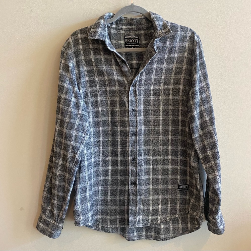 Grizzly Men's Black/grey and White Button Down Flannel